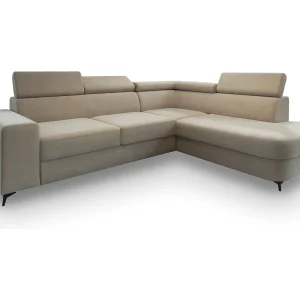 Hoekbank ALVORO van fluweel met slaapfunctie Beige Hoekbank ALVORO van fluweel met slaapfunctie Beige