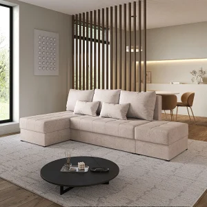Hoekbank NORVI van fluweel met slaapfunctie Beige
