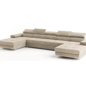 Hoekbank OMBRA van fluweel met slaapfunctie Creme Hoekbank OMBRA van fluweel met slaapfunctie Creme