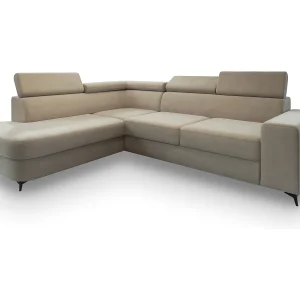 Hoekbank ALVORO van fluweel met slaapfunctie Beige Hoekbank ALVORO van fluweel met slaapfunctie Beige