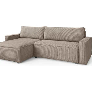 Hoekbank BESMIR van fluweel met slaapfunctie Beige
