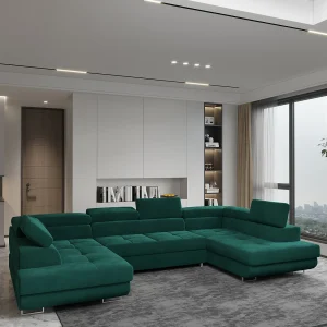 Hoekbank RAGGIO van fluweel met slaapfunctie Grün Hoekbank RAGGIO van fluweel met slaapfunctie Grün
