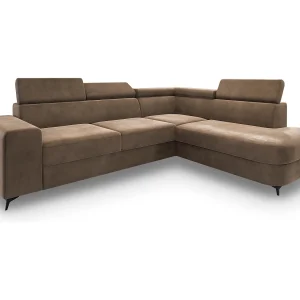 Hoekbank ALVORO van fluweel met slaapfunctie Beige Hoekbank ALVORO van fluweel met slaapfunctie Beige