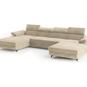 Hoekbank DETTI van fluweel met slaapfunctie Creme Hoekbank DETTI van fluweel met slaapfunctie Creme
