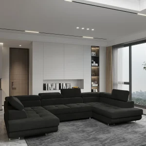 Hoekbank RAGGIO van fluweel met slaapfunctie Schwarz Hoekbank RAGGIO van fluweel met slaapfunctie Schwarz