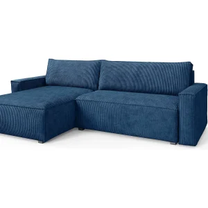 Hoekbank BESMIR van fluweel met slaapfunctie Blau