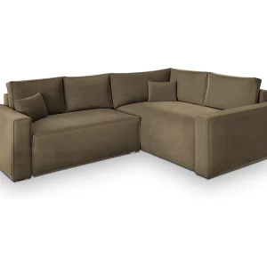 Hoekbank ERONIS van fluweel met slaapfunctie Beige