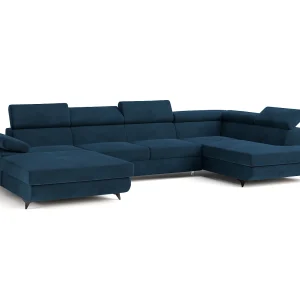Hoekbank RUBANO van fluweel met slaapfunctie Blau Hoekbank RUBANO van fluweel met slaapfunctie Blau