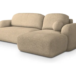Hoekbank MODENZA van fluweel met slaapfunctie Creme