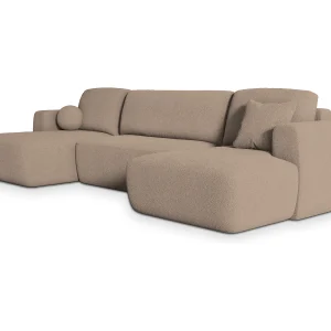 Hoekbank SENTUM van fluweel met slaapfunctie Beige Hoekbank SENTUM van fluweel met slaapfunctie Beige