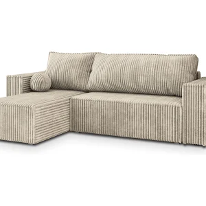 Hoekbank RAVELO van fluweel met slaapfunctie Creme Hoekbank RAVELO van fluweel met slaapfunctie Creme