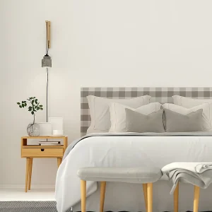 Gestoffeerd hoofdbord in beige vichy-stof 145×52 cm