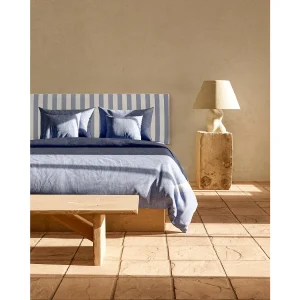 Gestoffeerd hoofdbord van stof met blauwe strepen 165x52cm Gestoffeerd hoofdbord van stof met blauwe strepen 165x52cm