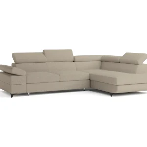Hoekbank FAVIEN van fluweel met slaapfunctie Beige