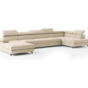 Hoekbank MONTIVA van fluweel met slaapfunctie Creme Hoekbank MONTIVA van fluweel met slaapfunctie Creme