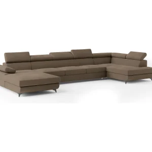 Hoekbank MONTIVA van fluweel met slaapfunctie Beige Hoekbank MONTIVA van fluweel met slaapfunctie Beige