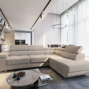 Hoekbank APIRO van fluweel met slaapfunctie Beige