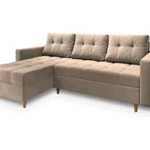 Hoekbank MILO van fluweel met slaapfunctie Beige Hoekbank MILO van fluweel met slaapfunctie Beige