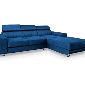 Hoekbank NOTO van fluweel met slaapfunctie Blau