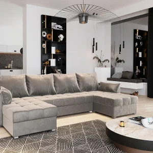 Hoekbank NAKO van fluweel met slaapfunctie Beige