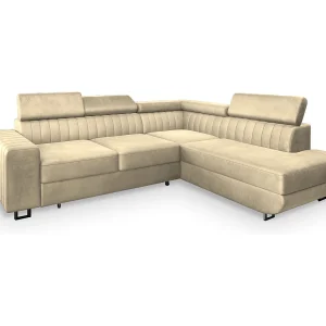 Hoekbank NOLA van fluweel met slaapfunctie Creme
