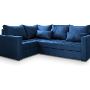 Hoekbank LIRENO van fluweel met slaapfunctie Blau