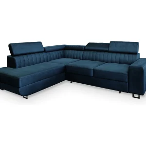 Hoekbank NOLA van fluweel met slaapfunctie Blau