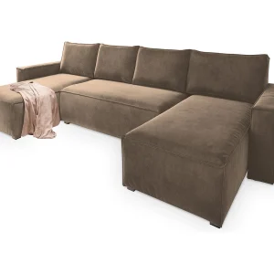 Hoekbank DENI van fluweel met slaapfunctie Beige