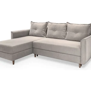 Hoekbank PISAN van fluweel met slaapfunctie Beige Hoekbank PISAN van fluweel met slaapfunctie Beige