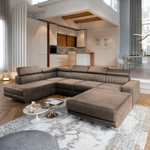 Hoekbank SIENA van fluweel met slaapfunctie Beige Hoekbank SIENA van fluweel met slaapfunctie Beige