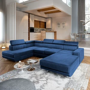 Hoekbank SIENA van fluweel met slaapfunctie Blau Hoekbank SIENA van fluweel met slaapfunctie Blau