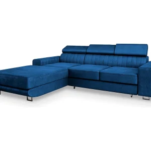 Hoekbank NOTO van fluweel met slaapfunctie Blau