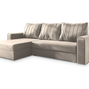 Hoekbank CARL van fluweel met slaapfunctie Beige Hoekbank CARL van fluweel met slaapfunctie Beige