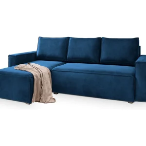 Hoekbank SILES van fluweel met slaapfunctie Blau Hoekbank SILES van fluweel met slaapfunctie Blau