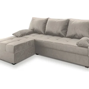 Hoekbank RITA van fluweel met slaapfunctie Beige Hoekbank RITA van fluweel met slaapfunctie Beige
