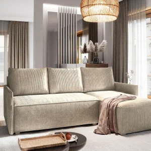 Hoekbank PERUSI van fluweel met slaapfunctie Beige Hoekbank PERUSI van fluweel met slaapfunctie Beige