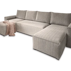 Hoekbank ASPRA van fluweel met slaapfunctie Beige Hoekbank ASPRA van fluweel met slaapfunctie Beige