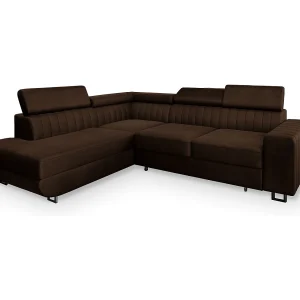 Hoekbank NOLA van fluweel met slaapfunctie Braun