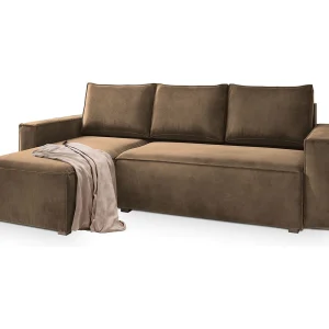 Hoekbank SILES van fluweel met slaapfunctie Beige Hoekbank SILES van fluweel met slaapfunctie Beige