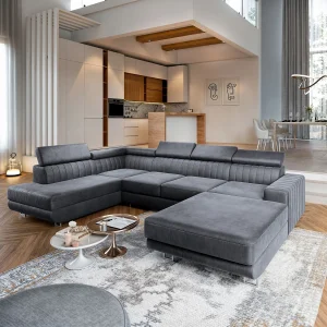 Hoekbank SIENA van fluweel met slaapfunctie Grau
