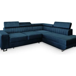 Hoekbank NOLA van fluweel met slaapfunctie Blau