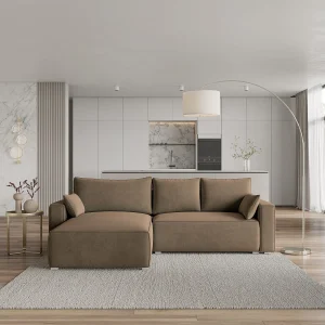 Hoekbank FORIL van fluweel met slaapfunctie Beige