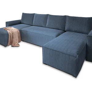 Hoekbank ASPRA van fluweel met slaapfunctie Blau Hoekbank ASPRA van fluweel met slaapfunctie Blau