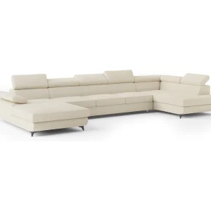 Hoekbank MONTIVA van fluweel met slaapfunctie Creme Hoekbank MONTIVA van fluweel met slaapfunctie Creme