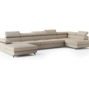 Hoekbank MONTIVA van fluweel met slaapfunctie Beige Hoekbank MONTIVA van fluweel met slaapfunctie Beige