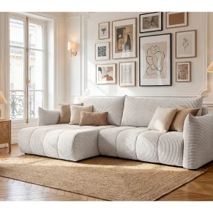 Hoekbank Flo, met slaapfunctie, voor de woonkamer, stof Poso, beige (100)