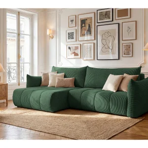 Hoekbank Flo, met slaapfunctie, voor de woonkamer, stof Poso, groen (14)