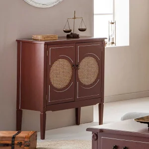 Haltafel van hout en rotan met 2 bruine deuren