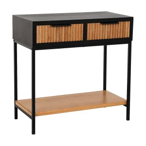 Halmeubel met 2 lades, hout en zwart en bruin metaal Halmeubel met 2 lades, hout en zwart en bruin metaal