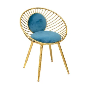Gouden metalen bankstel bekleed met blauwe stof